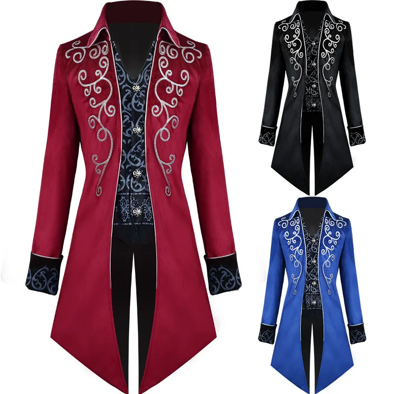 

Steampunk Medieval Cosplay Costumes Men Vintage Velvet Turn Down Collar TailCoat Jacket Victorian Larp Viking Cosplay Jacket