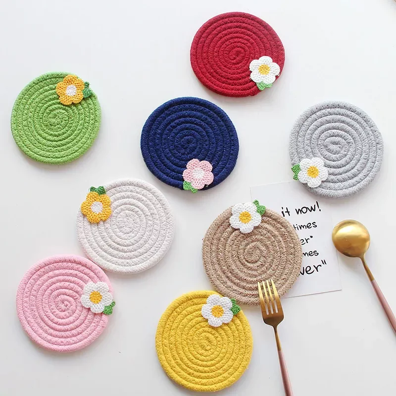 

Round Cotton Rope Placemat Hand Woven Table Mats Non Slip Disc Bowl Pads Drink Coasters Insulation Pad Pot Holder Kitchen Decor