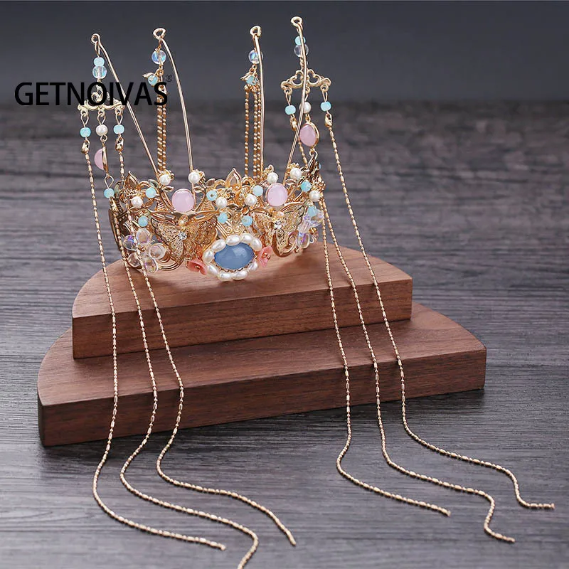 Антикварный головной убор Hanfu Phoenix золотого цвета свадебные аксессуары для волос