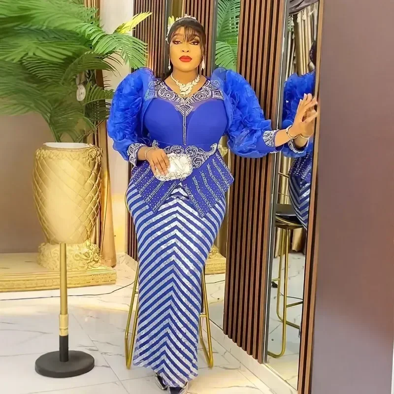 Африканские вечерние платья больших размеров с блестками для женщин модное