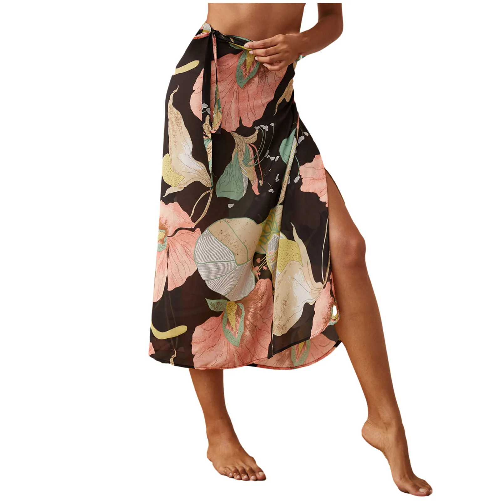 

Belt Chiffon Summer Skirt Women’s Dress Beach Fashion Print Holiday Skirt korean fashion skirt