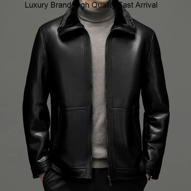 

Куртка мужская из натуральной овечьей кожи, на молнии, с длинным рукавом, на пуговицах