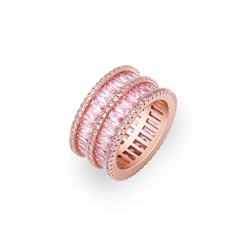 

Hot Fashion Double Row Zircon Hip Hop baguette ring Real Gold Electroplated Hipster Bling Shiny luxury Ring