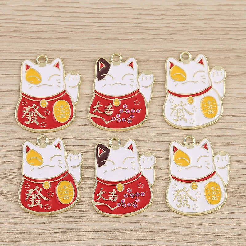 

10pcs 23x29mm Cute Enamel Lucky Cat Charms for Jewelry Making DIY Animal Drop Earrings Pendants Necklaces Handmade Crafts Supply