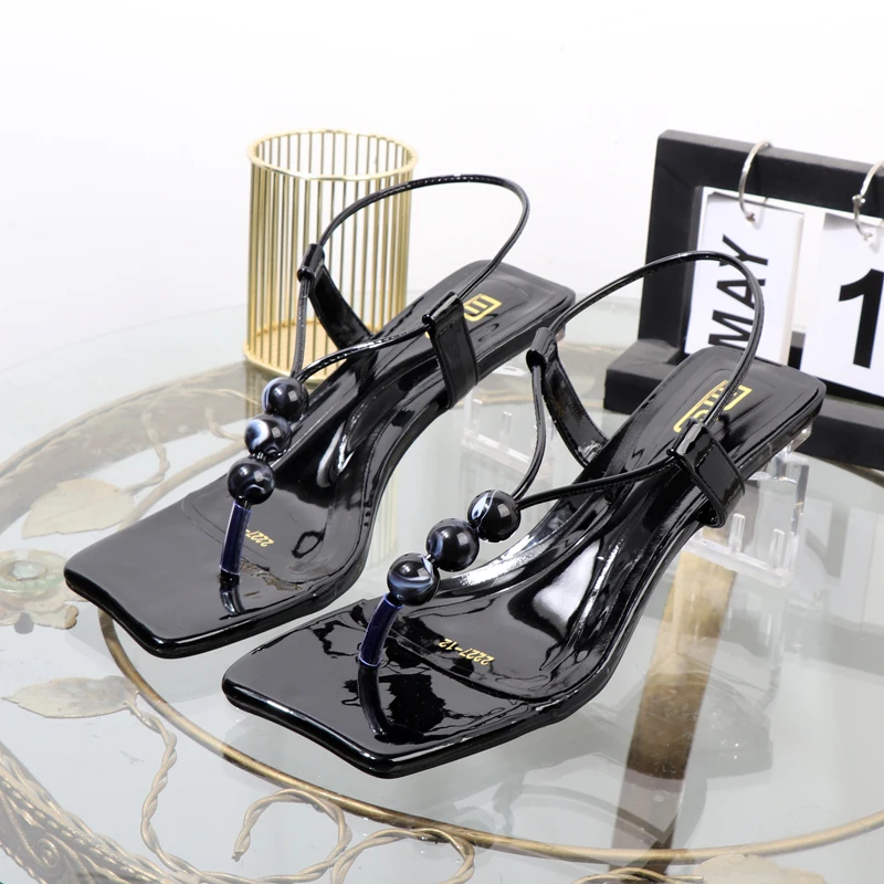 In the summer of 2023 the luxurious fashion square toe high heels with round water drops are versatile wear sandals for women