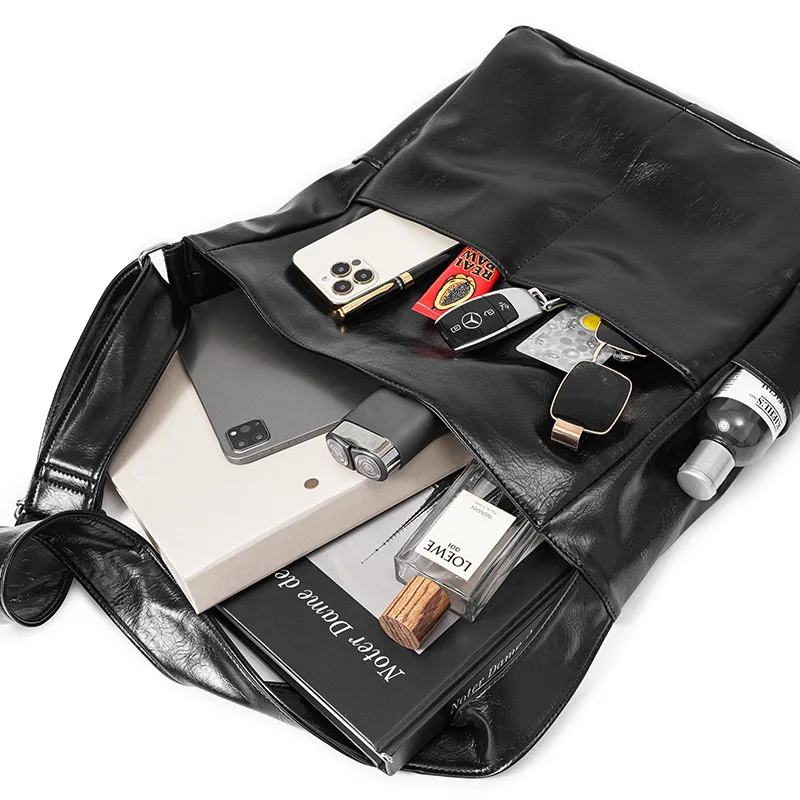 Fashion Street Crossbody Bags For Men Business Black Shoulder Messenger Bag Casual PU Leather Sling Bag Daily Man Handbag