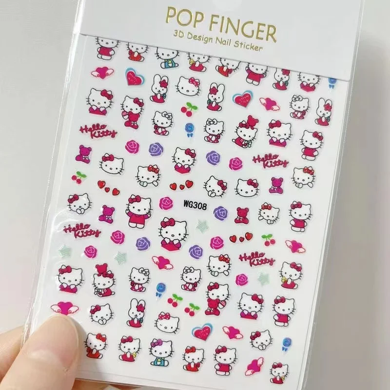 1PCS Sanrio Cute Hello Kitty Stickers For Nails Cartoon Kuromi Nail supplies Accessories Anime Characters Press On