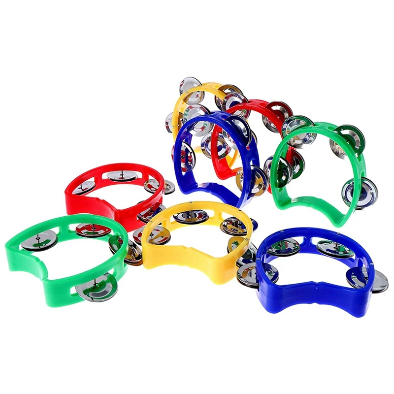 

8 Pcs Plastic Percussion Tambourines Half Moon Tambourine Handheld Tambourine With 4 Jingle Bells For Kids Adults