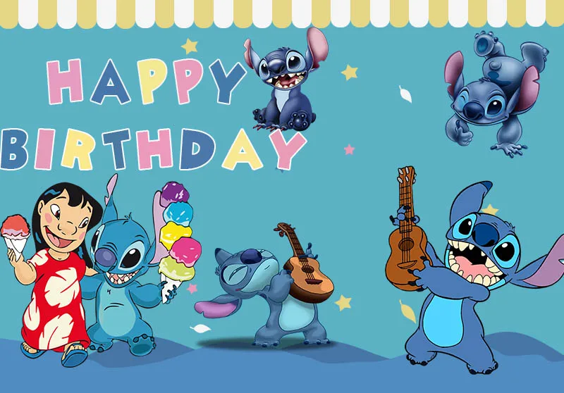 Disney Lilo Stitch Party Backdrops Children's Happy Birthday Decoration Photographic Background Decorations Kids Decor Banner images - 6