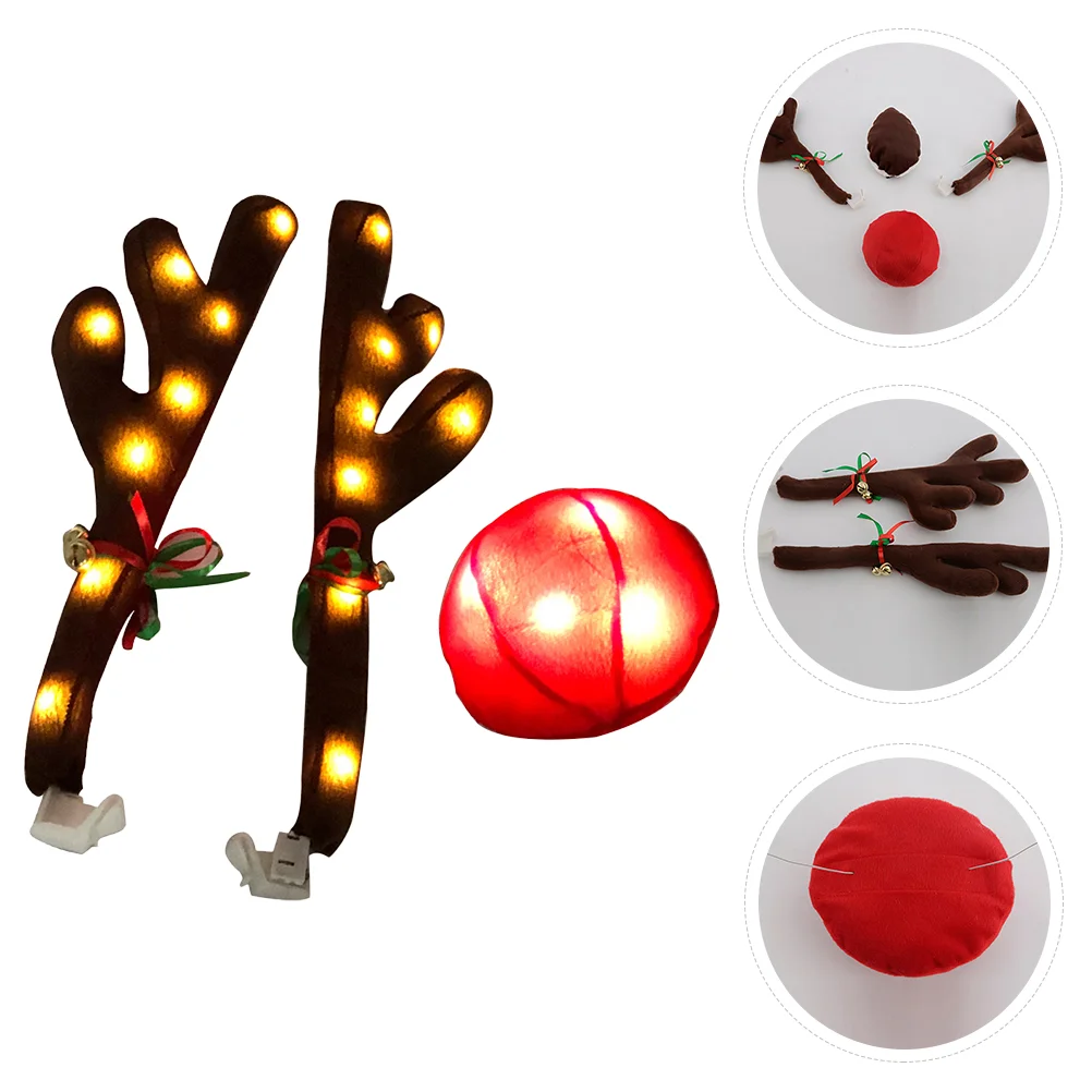 

Red Suits Luminous Car Antlers Xmas Auto Accessories Reindeer Rudolph Kit LED Christmas