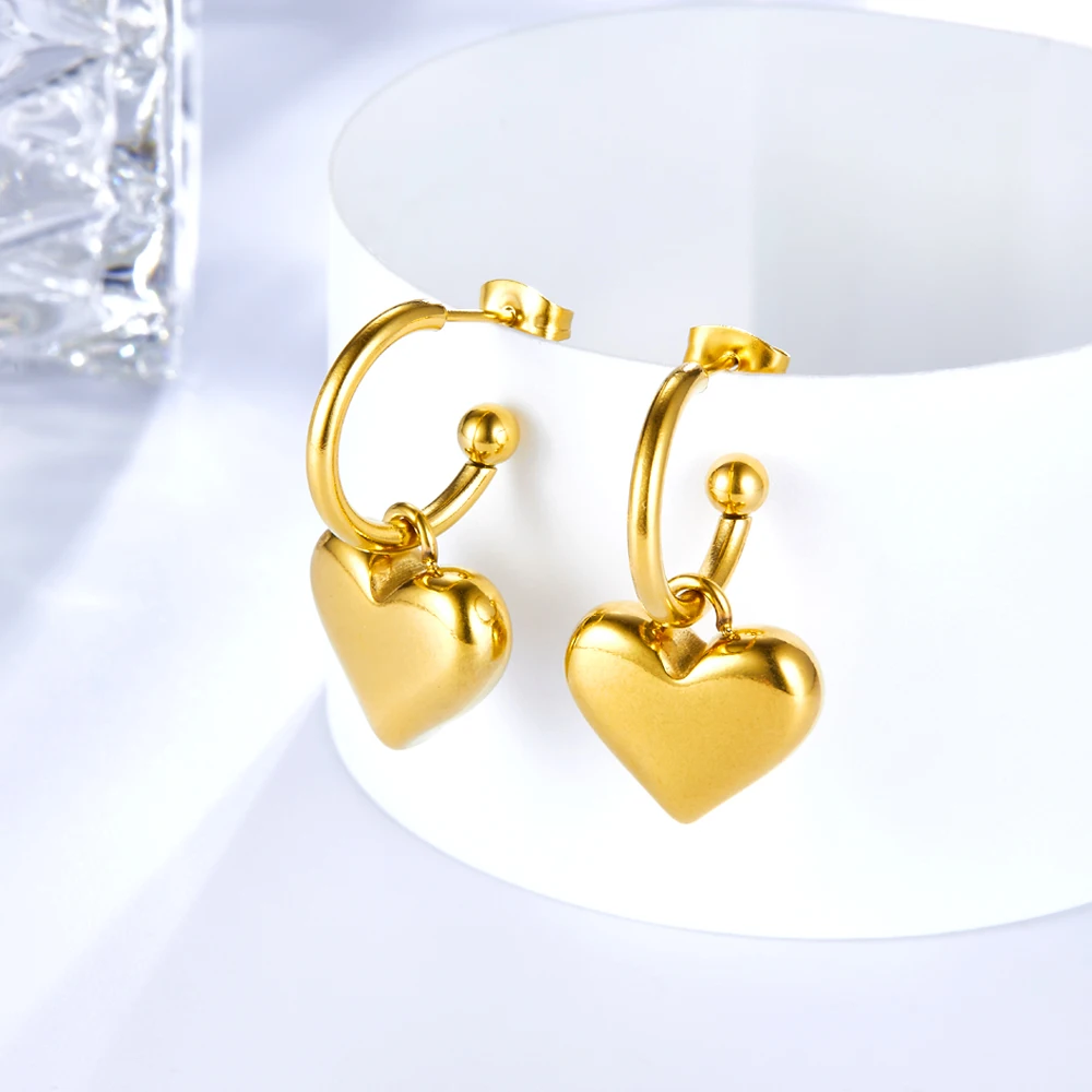 

LUXUKISSKIDS Classic Heart Shape pendientes Cute Heart Mental Charms Round Geometric Circle Dangle Drop Earrings 2022 New Design