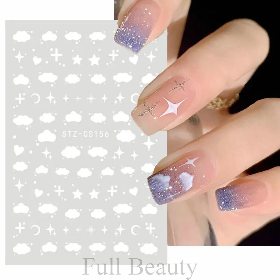 1 шт. стикеры 3D на ногти Nail Art белые облака наклейки Звезды Луна самоклеющиеся