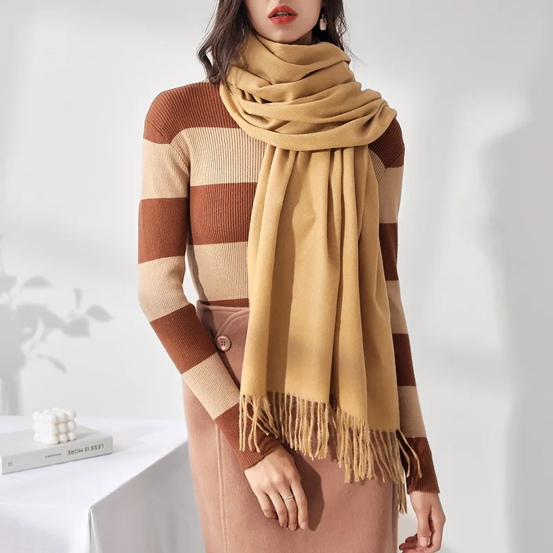 

Women's Autumn/winter 2021 Faux Cashmere Tassel Scarf with Thick Cold and Warm Scarf