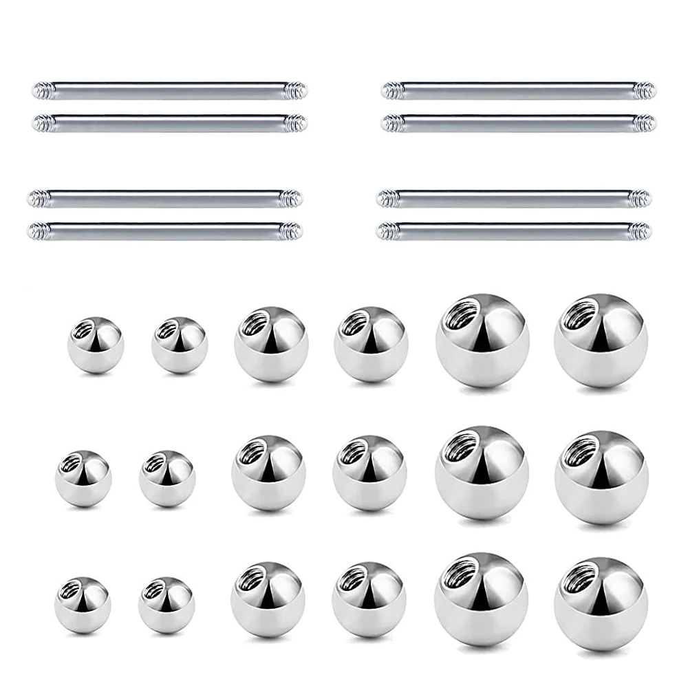 

10pcs Steel External Thread Straight Shaft Studs Bar Or Ball Replacement Accessories Ear Piercing Bars Body Jewelry 16/20G