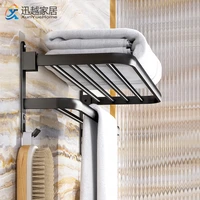 Towel Rack 40-60 Velcro Folding Holder Bathroom Accessories Wall Mount Rail Shower Hanger With Hook Black Bar Aluminum Shelf