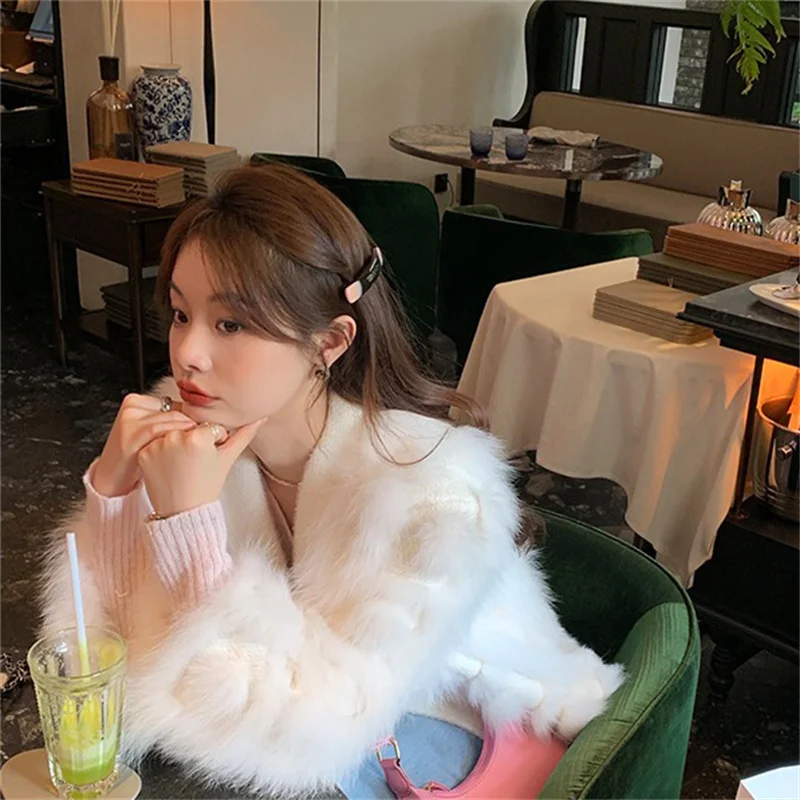 Новое зимнее теплое меховое пальто женское роскошное вязаное из лисьего меха