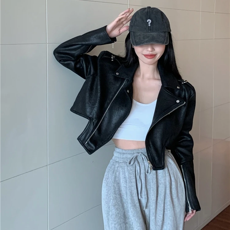 Spring Autumn Faux Leather Jackets Women Loose Casual Coat Female Motorcycles Outwear Zipper Outfit Fashion Short Female Jacket