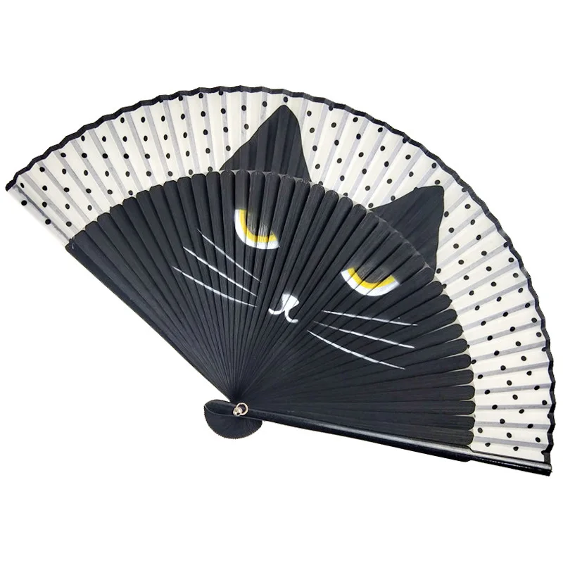 

Paint Handle Spray Painted Cat Fan Folding Fan Sweet Fairy Girl Dance Hand Fan Art Craft Gift Wedding Party Decoration