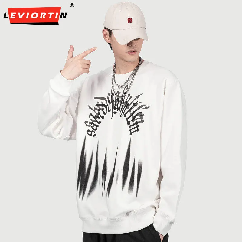 

Men Sweatshirt Streetwear Letter Graphic Harajuku Pullover 2022 Autumn Couples Black Sweat Shirt Cotton Pullover Retro HipHop