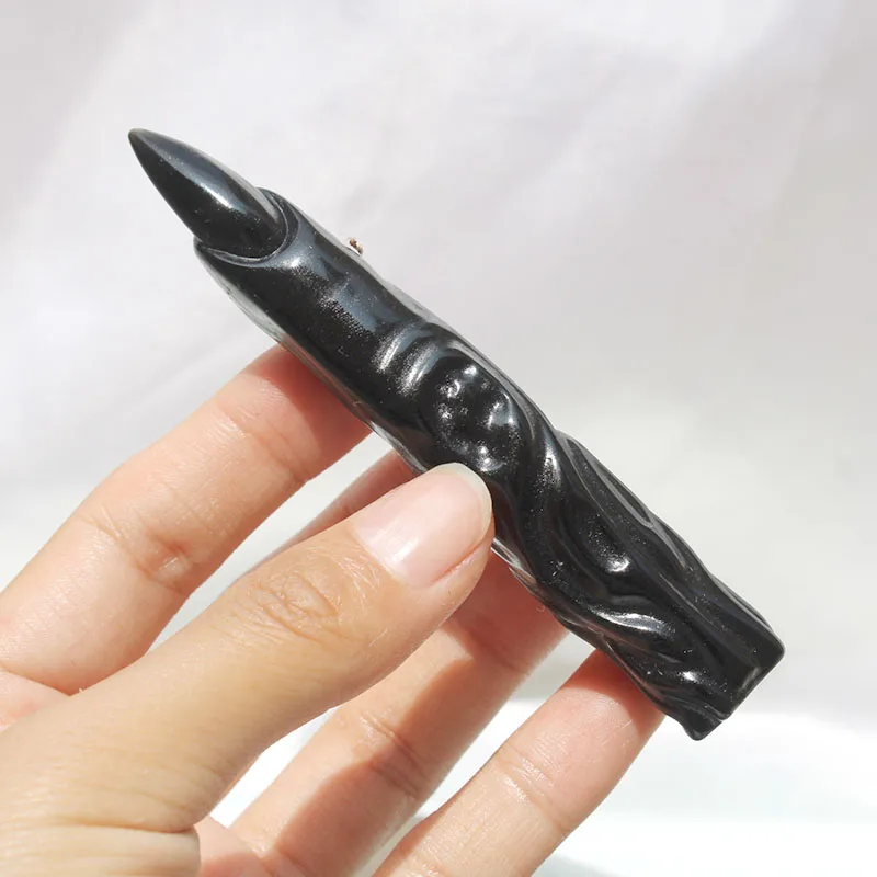 

Hot selling natural crystal obsidian witch finger decoration handmade carved ornaments