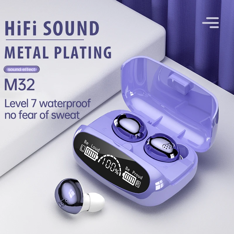

Беспроводные наушники M32, TWS, Bluetooth 5,1, стереонаушники, Спортивная сенсорная гарнитура с микрофоном, внешний аккумулятор, 2000 мАч, наушники 2022