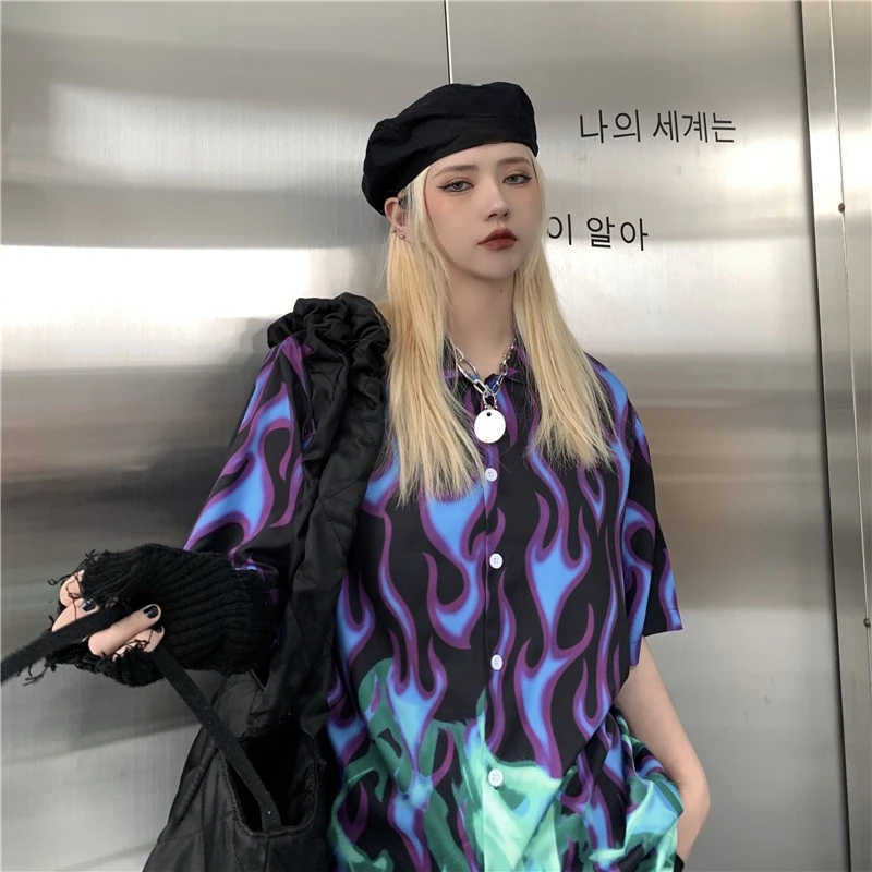 DAYIFUN Бесплатная пожарная футболка для женщин и мужчин с принтом пламени блузки в