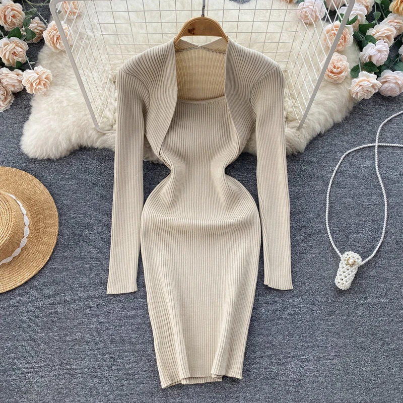

Sexy Club Square Neck Bodycon Knitted Dress Women Fall Winter Vintage Solid Color Hip Mini Dresses Woman Clothing Vestido Robe