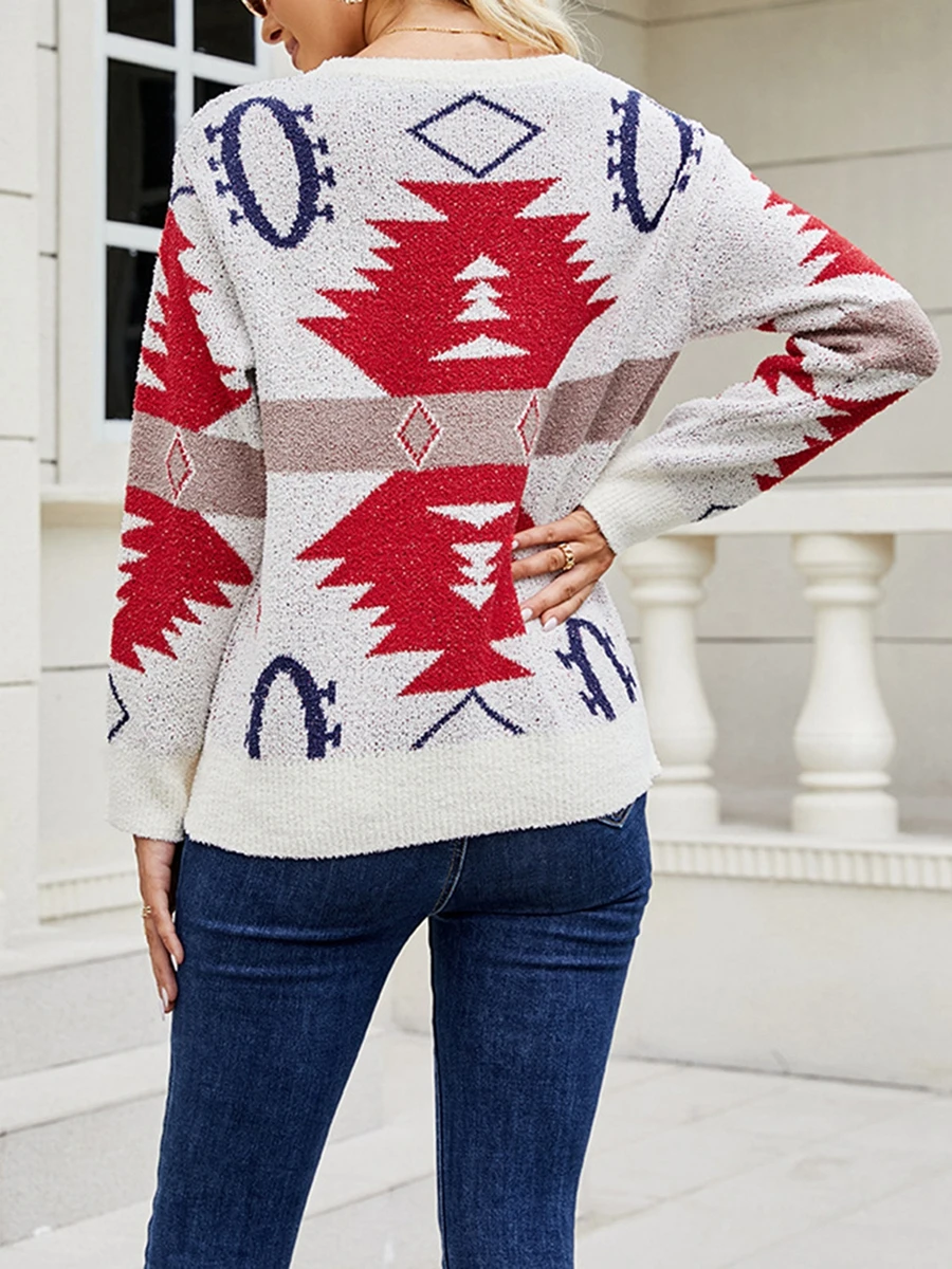 

Рождественские свитера для женщин, толстовка с длинным рукавом и круглым вырезом, Повседневный пуловер с принтом рождественской елки, блузка, топы