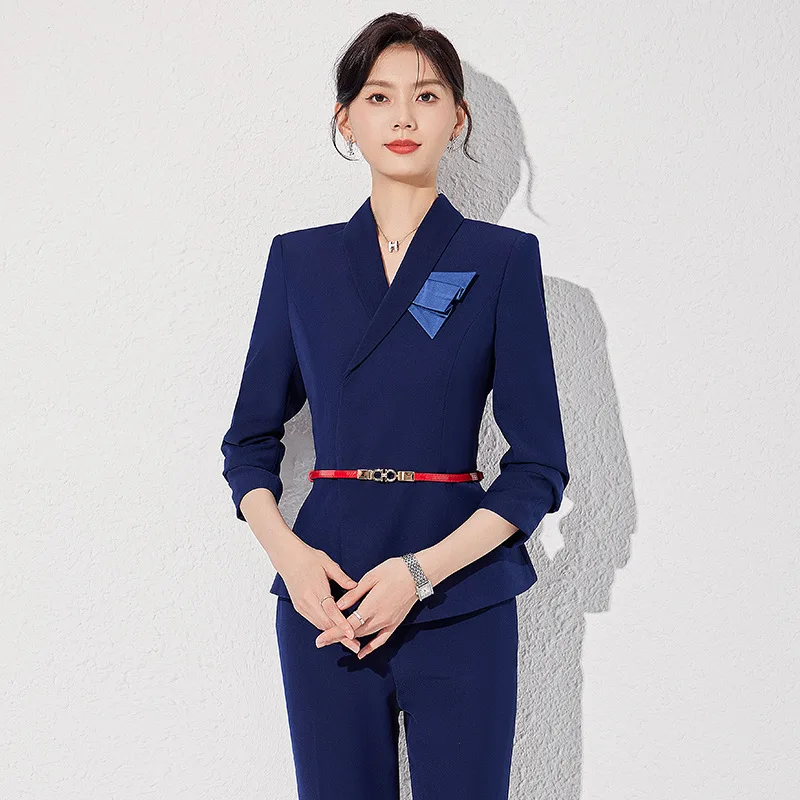 Синий женский костюм на весну и осень новый ювелирный магазин рабочая одежда для