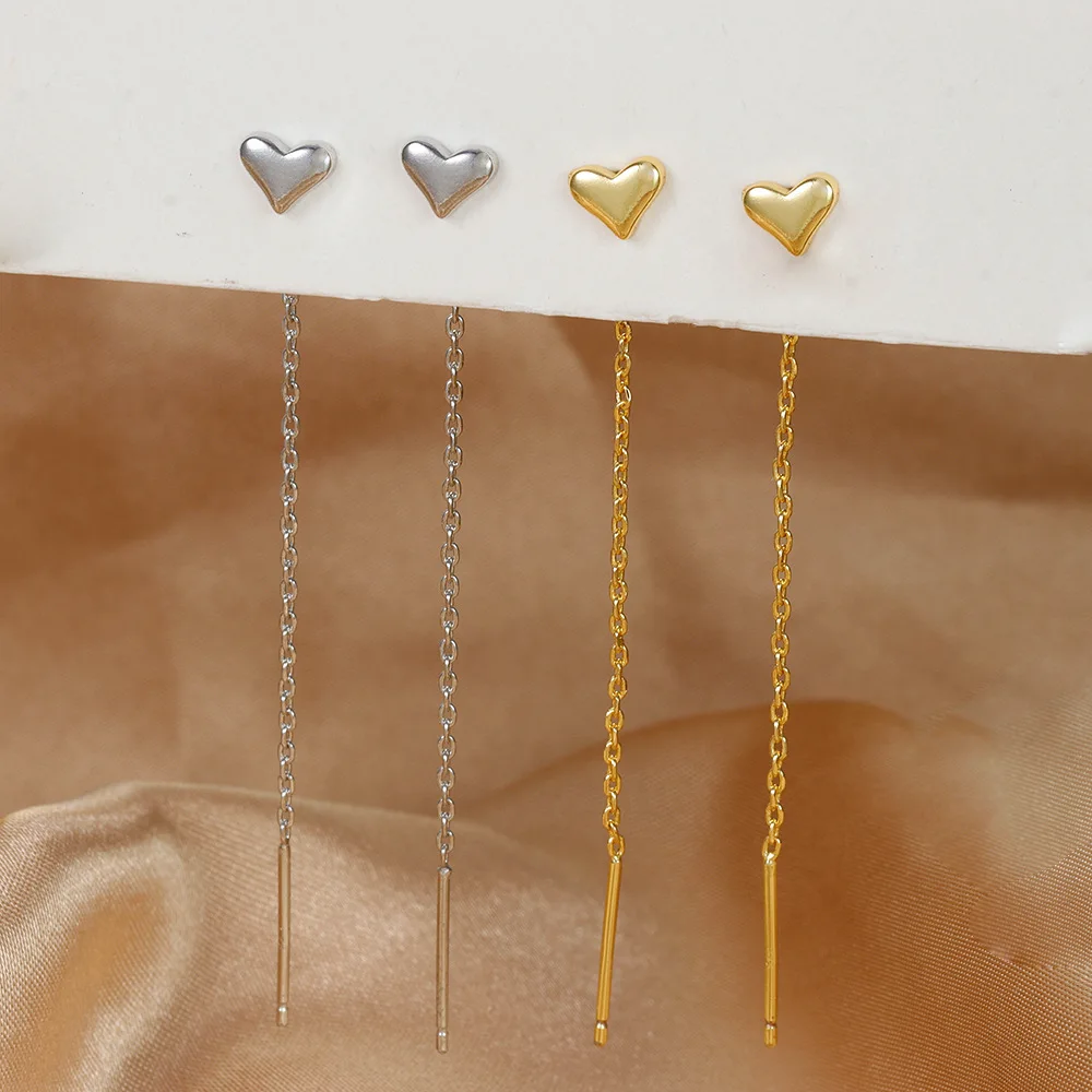 Серьги из серебра пробы в форме сердца с длинной кисточкой 2 шт.