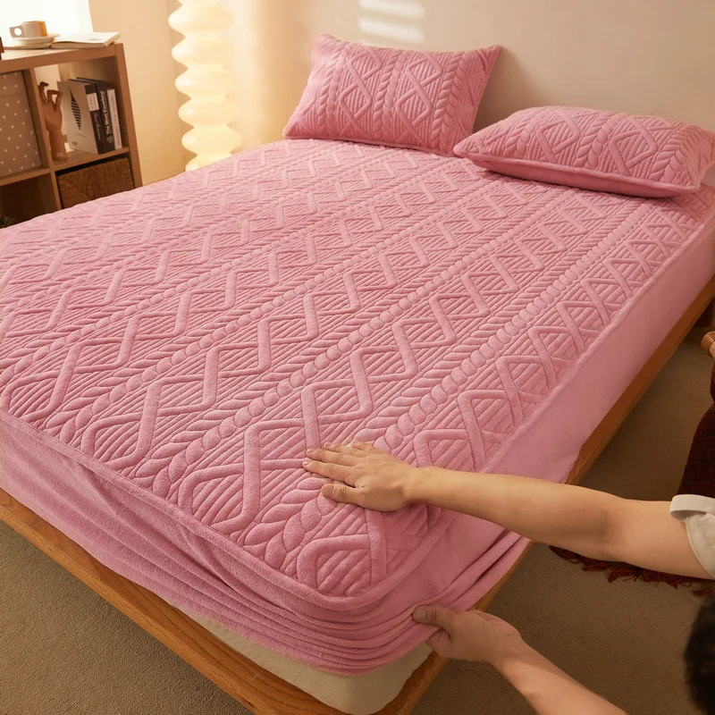 

Milk fleece fitted sheet bedspread one-piece quilted mattress protector winter thickened coral fleece