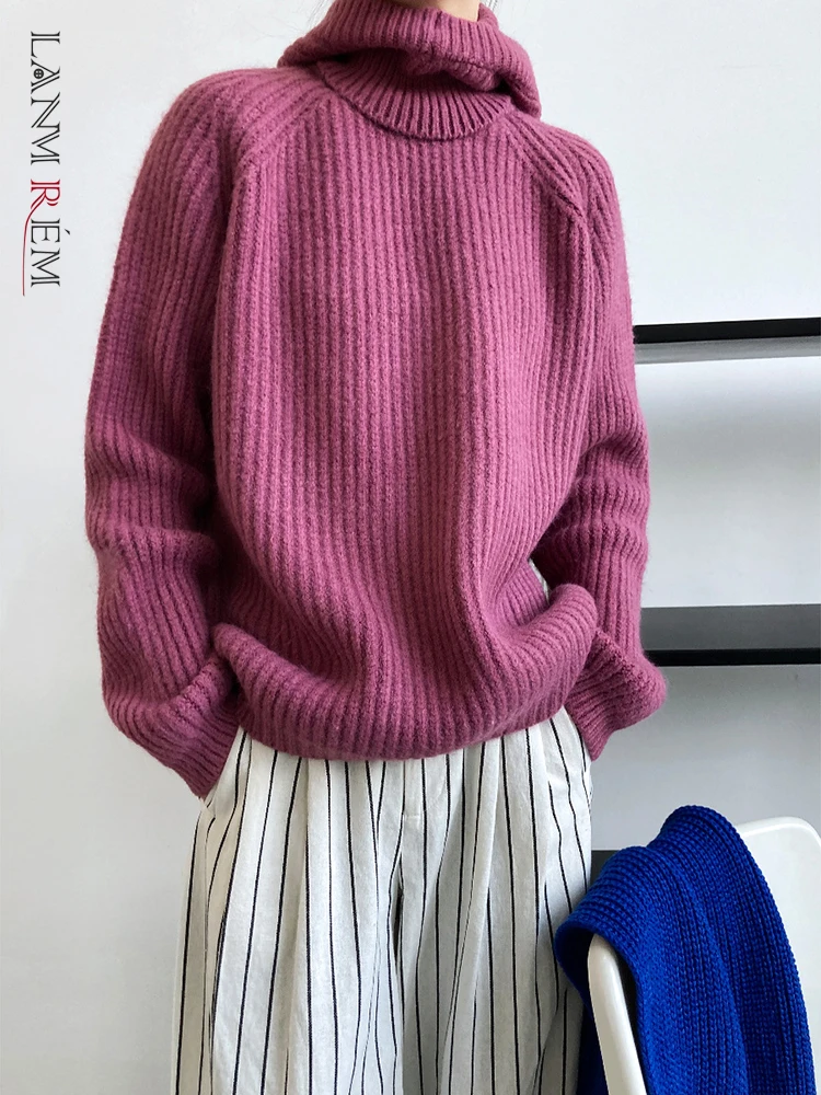 

LANMREM Vintage Detachable Hat Knitted Sweater Long Sleeves Loose Casual Women's Autumn And Winter Chic Design Pullover 2R8833