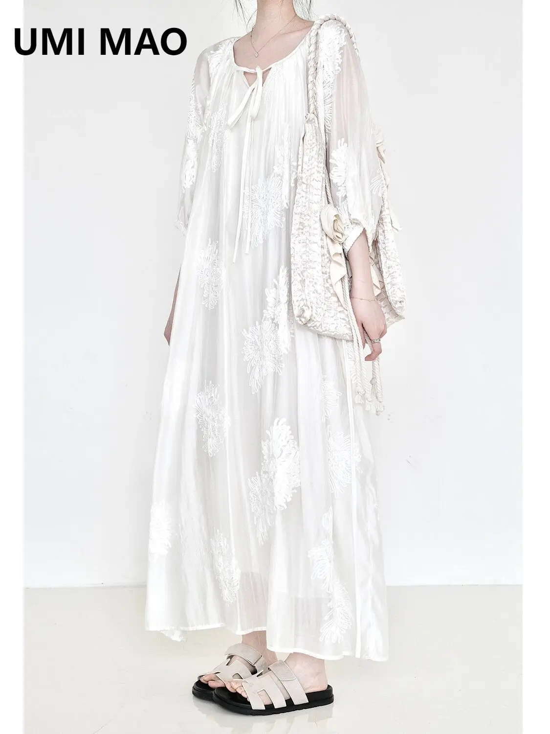 UMI MAO Новое платье из тенселя в китайском стиле с вышивкой элегантное элитное