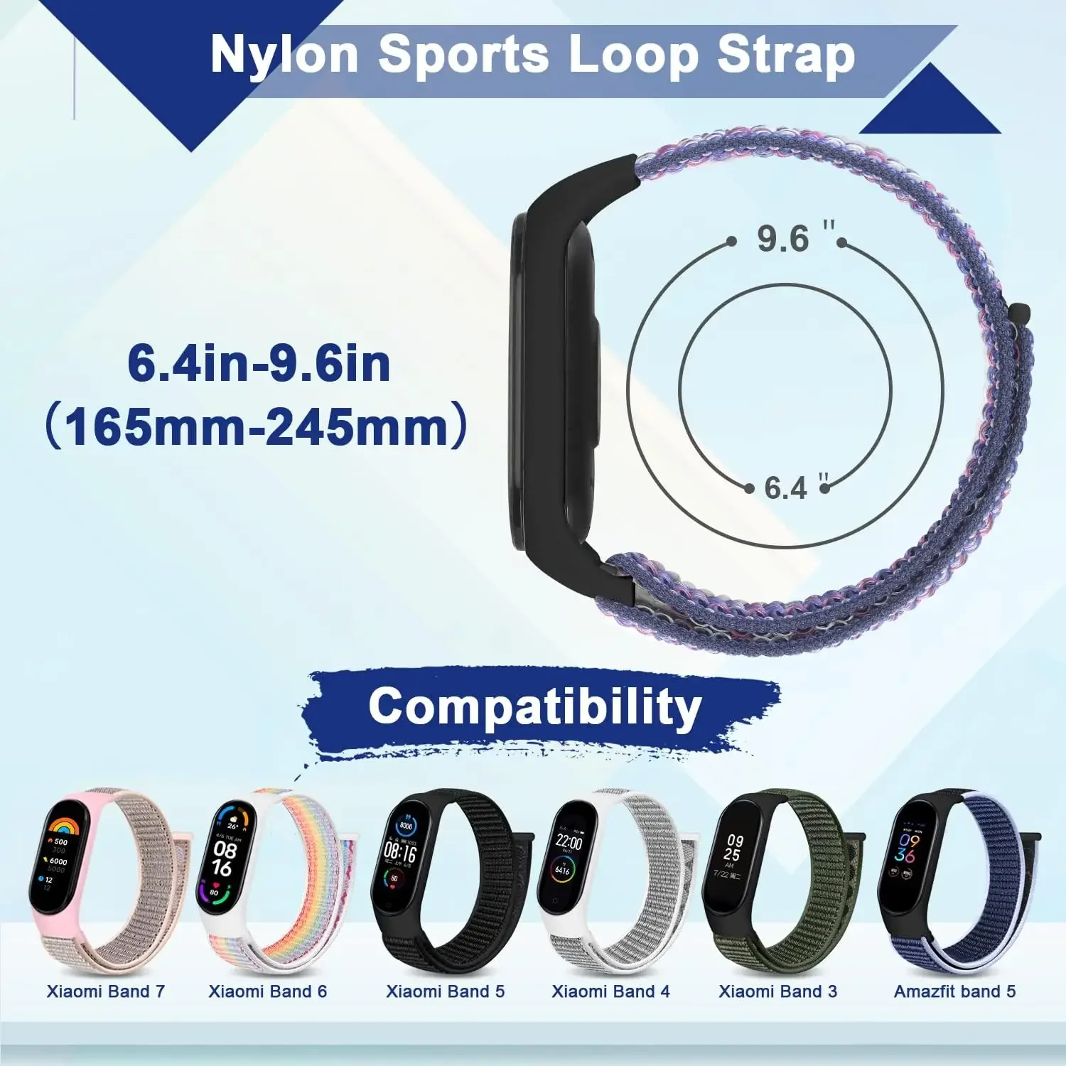 Нейлоновый Спортивный Ремешок Для Часов Совместимый С Xiaomi Mi Band 7/6/5/4/Mi 3 И Amazfit 5