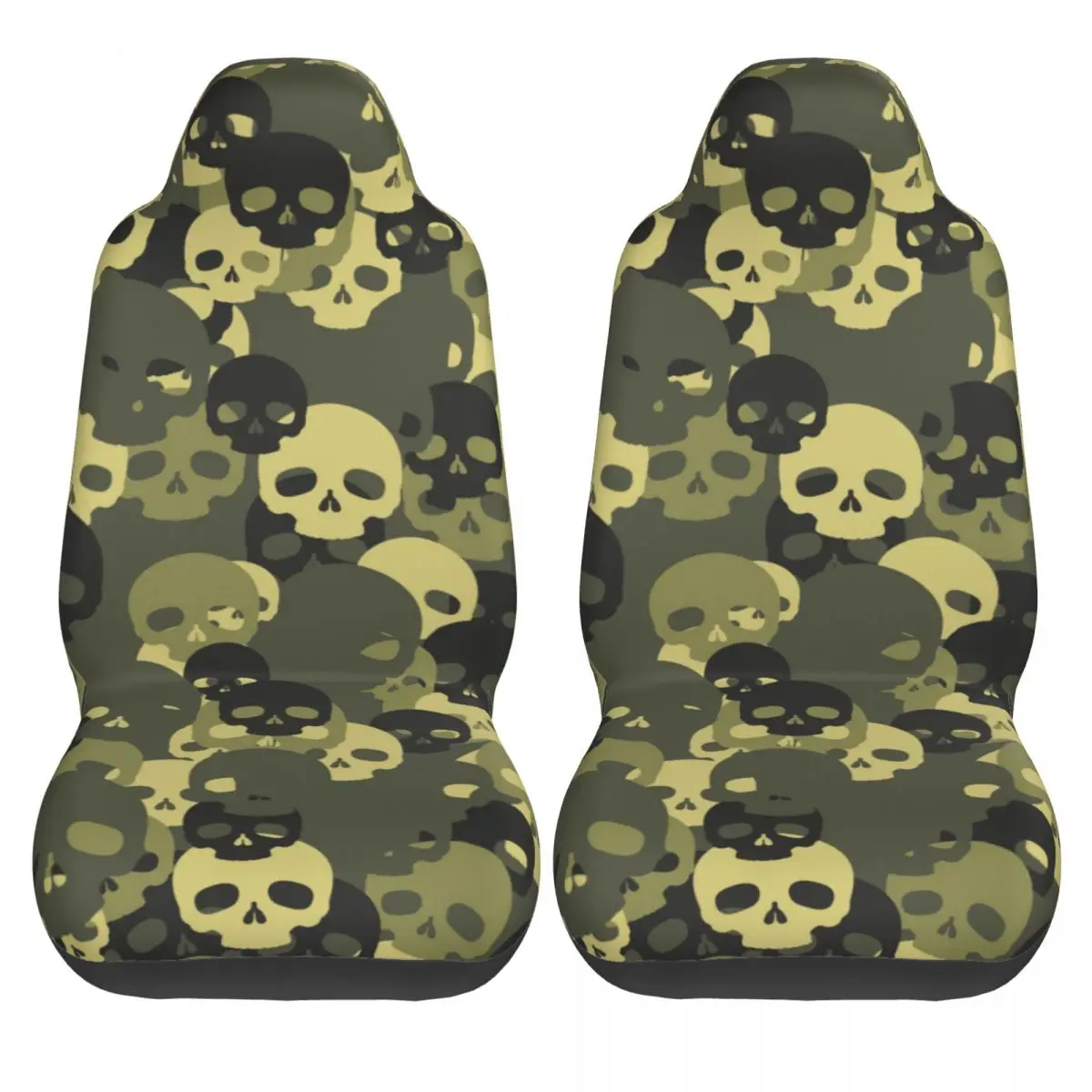 

2 pcs Car Seat Cover Green Skull Camouflage Universal Wear Dirt-resistant Protector for Car Easy Cleaning