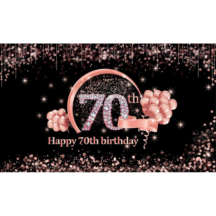 

Customized Pink 70th Birthday Photography Backdrop For Women Glitter Shiny Seqiun Dots Diamonds Balloon Background Party Banner
