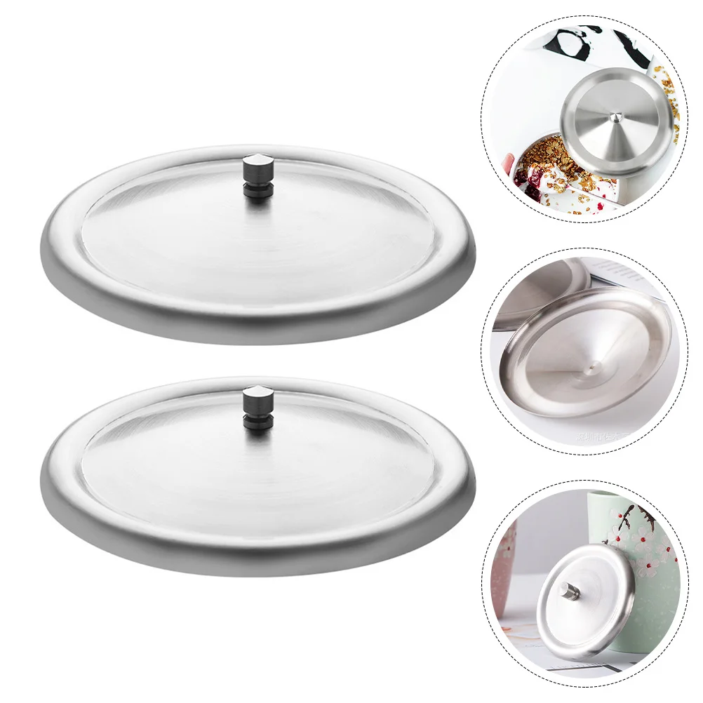 

2Pcs Stainless Steel Cup Lids Heat Preservation Mug Lids Dust-proof Mug Cup Covers