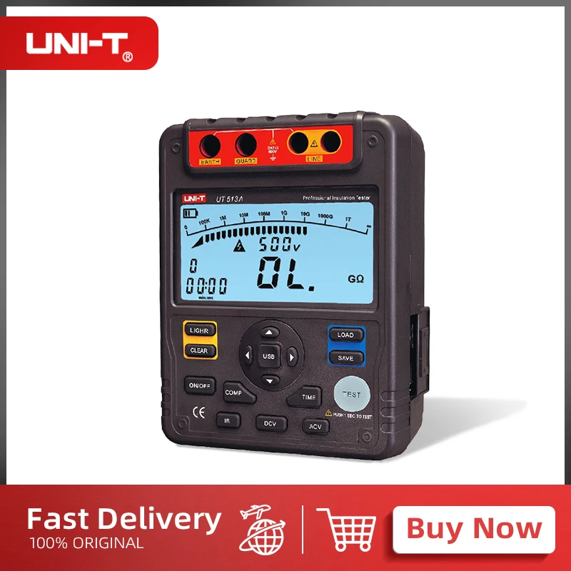

UNI-T UT513A Insulation Resistance Tester Megohmmeter Voltmeter 5000V 1000G ohm w/USB Interface Earth Ground Meter UNI-T UT513A