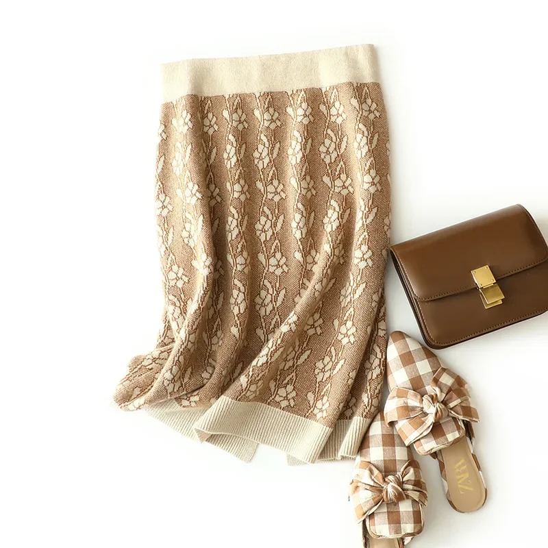 Европейская модная двухслойная жаккардовая юбка из 100% кашемира женская