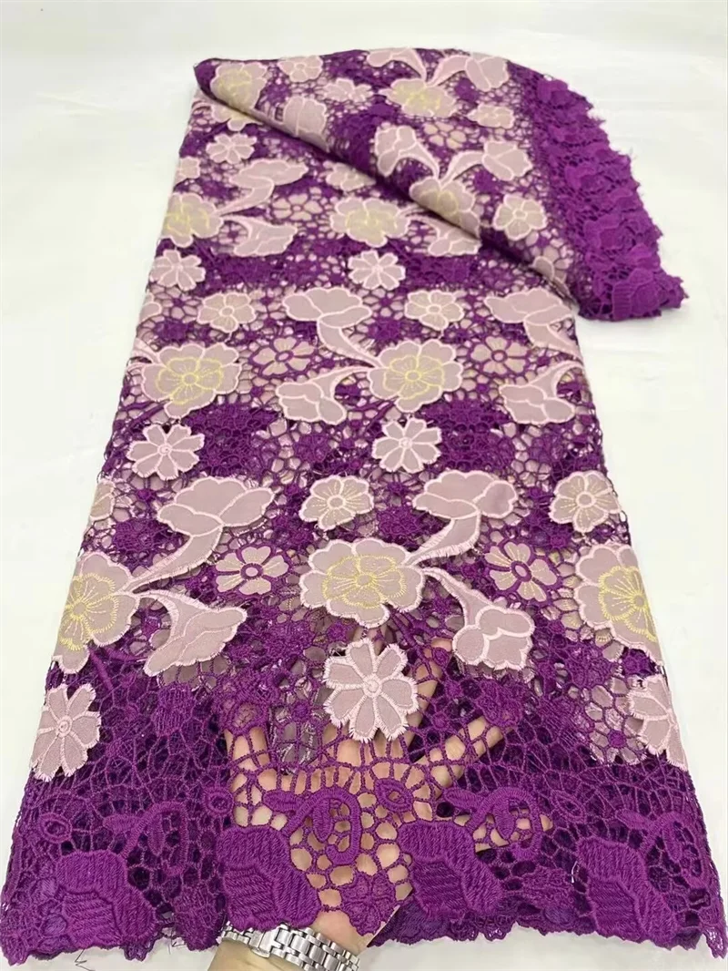 Пурпурный африканский шнур нигерийский вышитый водорастворимый сетчатый