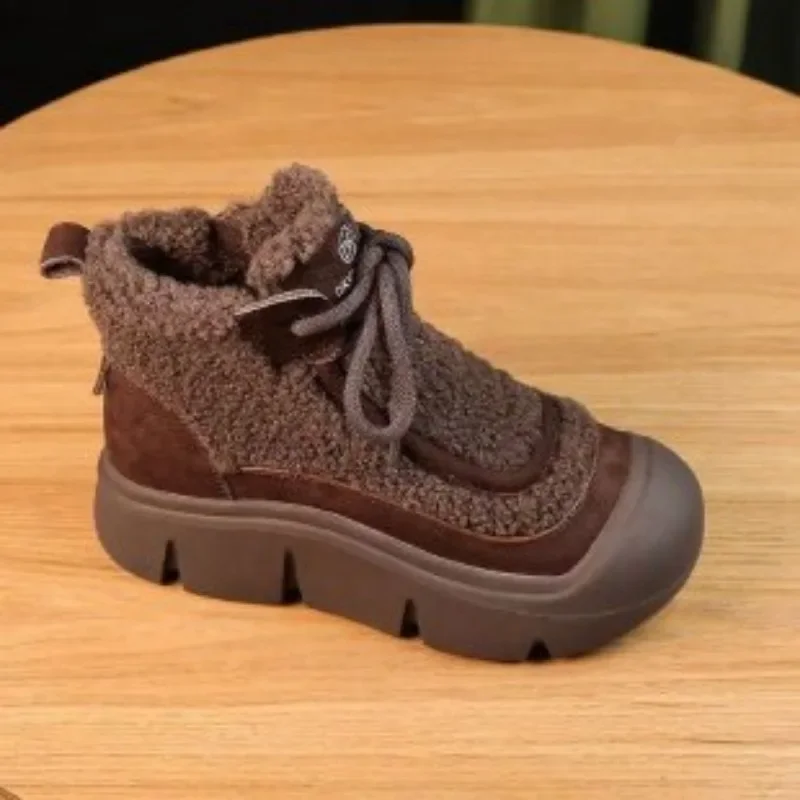 Женская обувь новинка 2024 женские ботинки на шнуровке модные короткие плюшевые