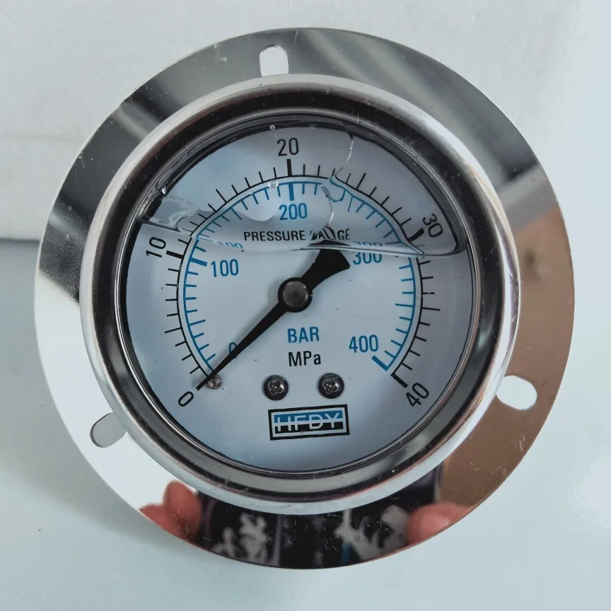 

YN60ZT axial belt edge shock-resistant pressure gauge 25mpa40mpa60mpa1/4PT oil hydraulic HFDY English