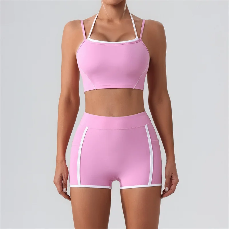 SVEIC Короткий Комплект с бюстгальтером для йоги контрастных цветов спортивная