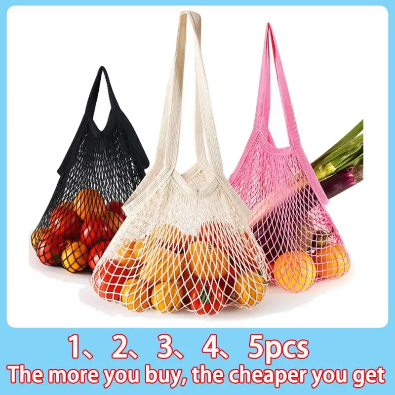 

1~5Pcs Shopping Bags Canvas Portable Mesh Net Bag Reusable Foldable Fruit Vegetable Storage Bag Handbag Long Bolsas De Compra