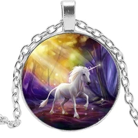 cute unicorn pendant necklace for kids 25mm glass cabochon fashion gift jewelry necklace