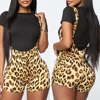 new fashion women overalls shorts stretch straps short rompers leopard printed trousers solid color inventory in march