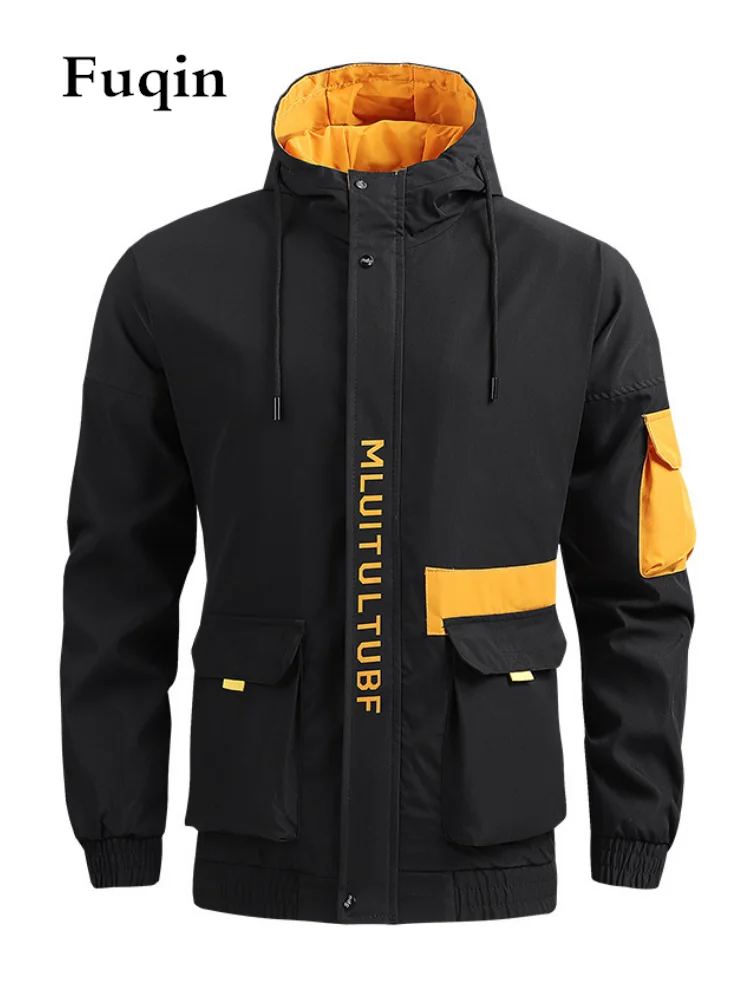Куртка мужская с капюшоном и надписью однотонная куртка на молнии для кемпинга