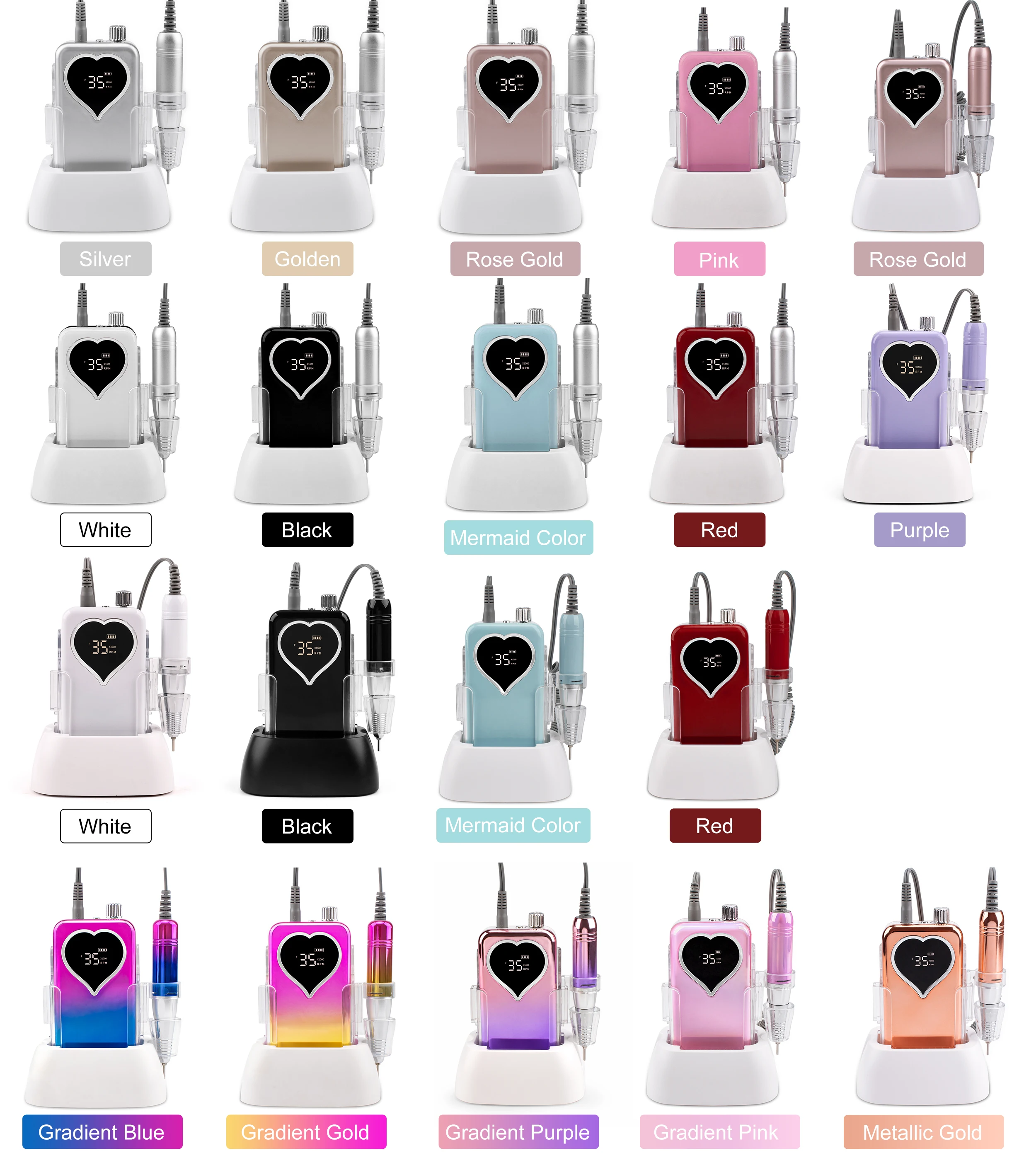 Профессиональная перезаряжаемая дрель для ногтей 35000 об/мин в форме сердца