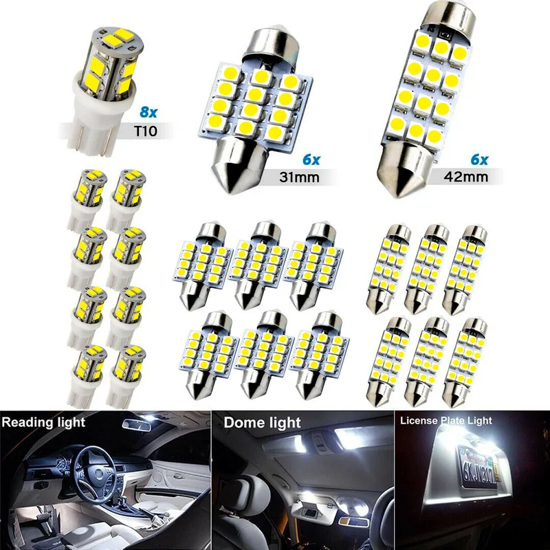 

20pcs T10 31mm 42mm LED Car Reading Lights Door License Plate Lamp Tail Bulb 1206 1210 Led Auto Interior Light Mixed Accessories