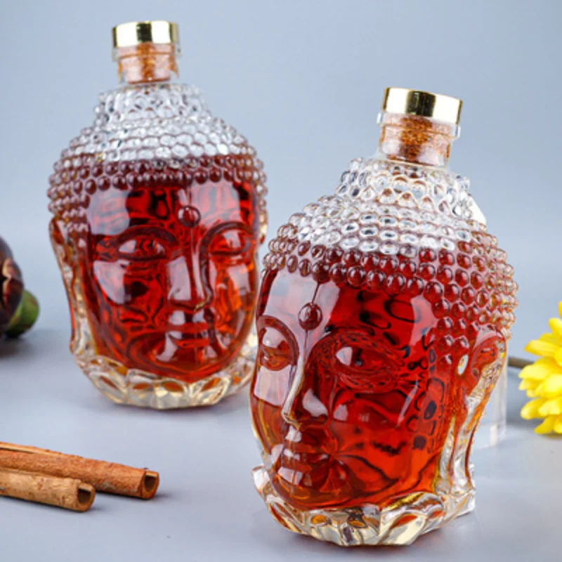 

750Ml Glass Bottle Statue of Buddha Crystal Water Bottle Wine Glass Cup for Vodka Whiskey Drink Glasses Wedding Vasos De Vidrio